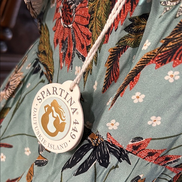 Spartina 449 Teal Floral Long Sleeve Dress - Picture 6 of 7